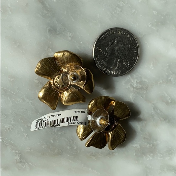 J. Crew Gold Floral Rhinestone Earrings - Picture 3 of 4